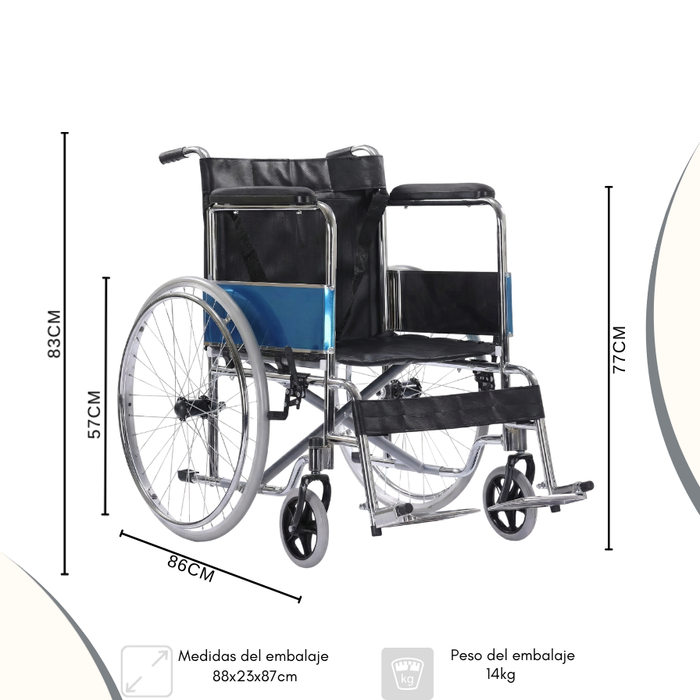 Silla De Ruedas Geriátrica Estándar Plegable Acero Con Freno