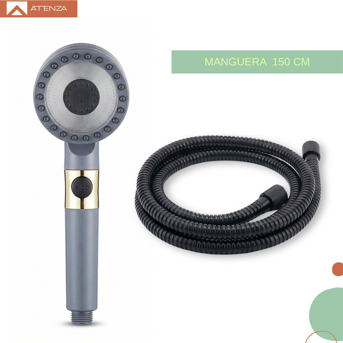 Kit Cabezal Ducha Teléfono Manguera 1,5mt Flexible Ajuste 3 Velocidades Alta Presión Gris
