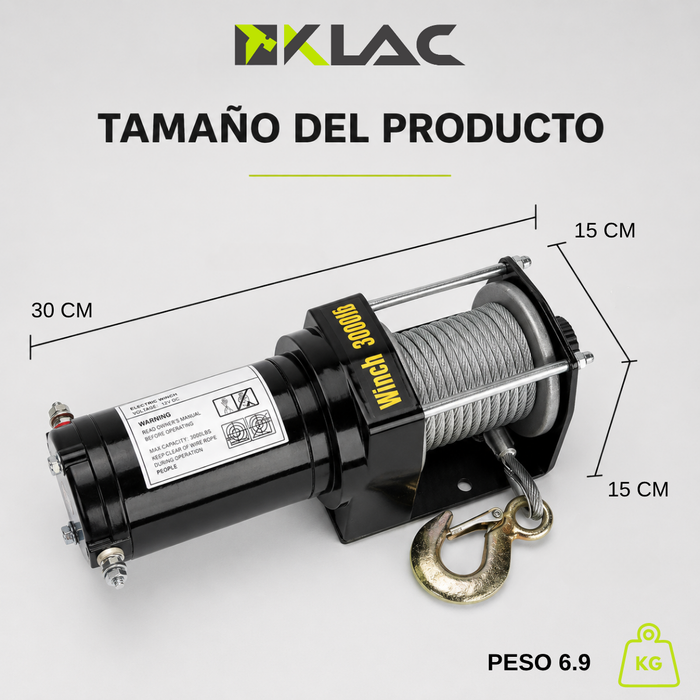 Winche Eléctrico 3000 Lb Control Remoto Inalambrico Cable Acero Gancho