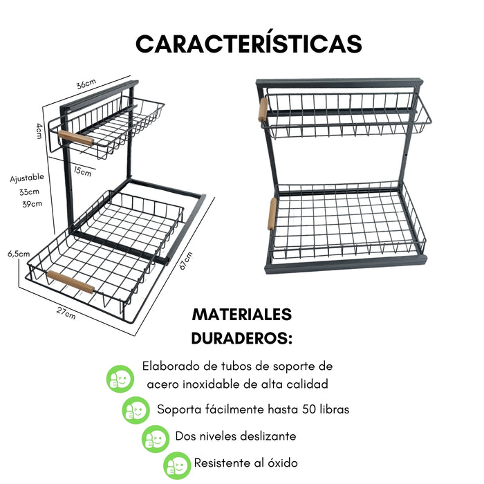 Organizador Estante Uso Bajo Lavaplatos 2 Nivele Cocina Baño