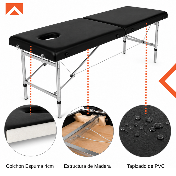 Camilla De Masaje Portátil Plegable Aluminio 2 Cuerpos