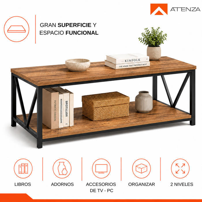 Mesa De Centro Minimalista Industrial 120x60cm Con Repisa