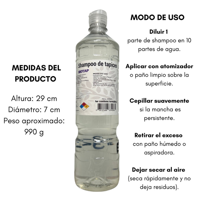 Shampoo Tapiz Auto Muebles Limpieza Limpia Tapiceria 900ml