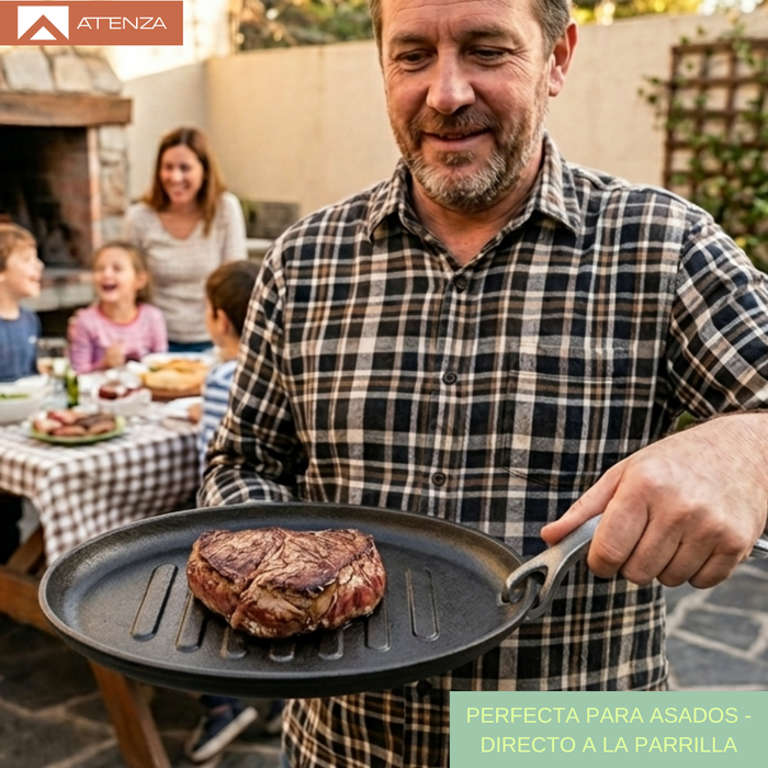 Plancha Plato De Fierro Fundido Con Base De Madera Grill