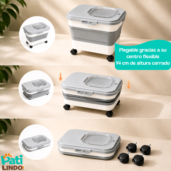 Contenedor Comida Mascotas Hermético Con Ruedas 20 L Pala y Vaso Medidor Para Alimento
