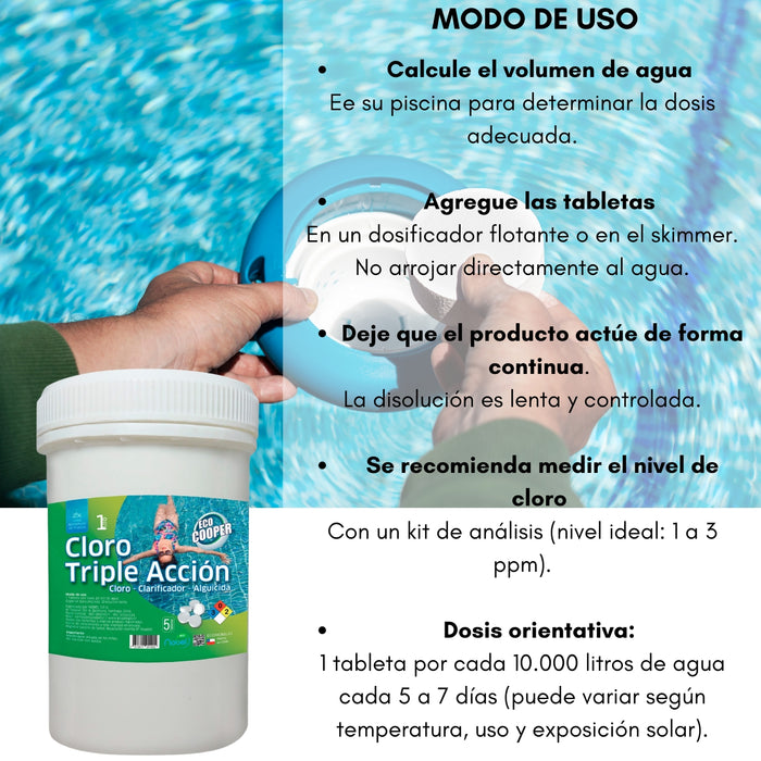 Cloro En Tabletas Para Piscinas 1 Kg Tripleaccion Aguicida