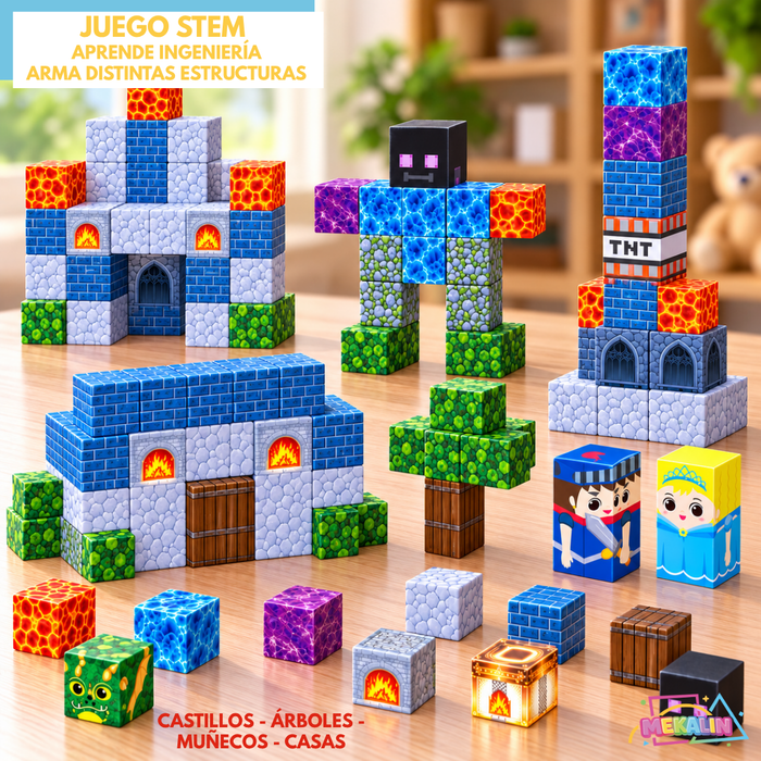 Bloques Magnéticos Juego Construcción 100Pcs Niños 3+ Juego Infantil Magnético De Armar Castillo 3D Con Cubos Magnéticos