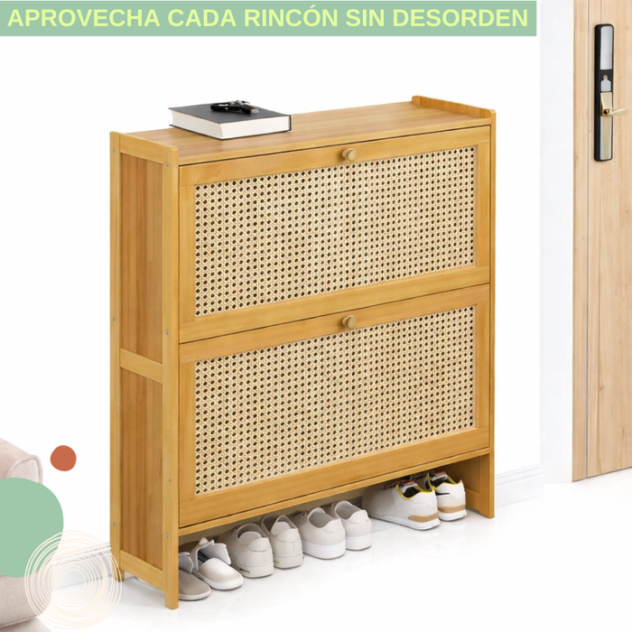 Zapatero Organizador Ratán 2 Cajones Abatibles 87x60x17cm Marrón Claro