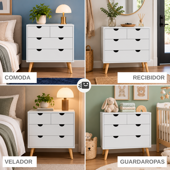 Cómoda Cajonera 4 Cajones 80x80 Cm Estilo Nórdico Blanca