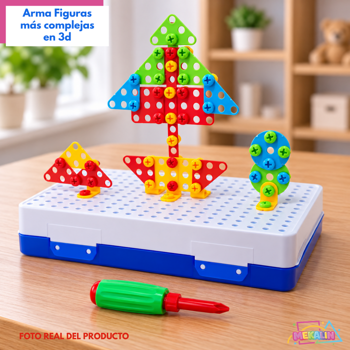 Maleta de Herramientas Juguete Interactivo 237 Pcs Infantil Con Taladro Juego Didáctico De Construcción Para Armar 43 Diseños Para Niños