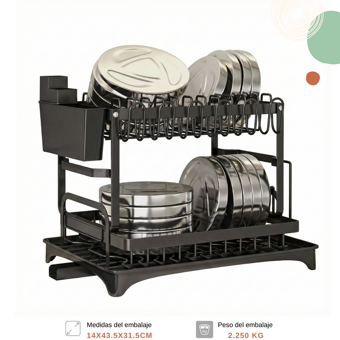 Secaplatos Escurridor De Loza Secador Platos Bandeja Drenaje Negro