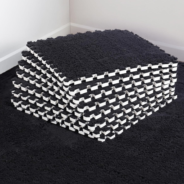 Set 10 Alfombras Goma Eva Peluda Niños Piso Felpa 30x30cm Negra