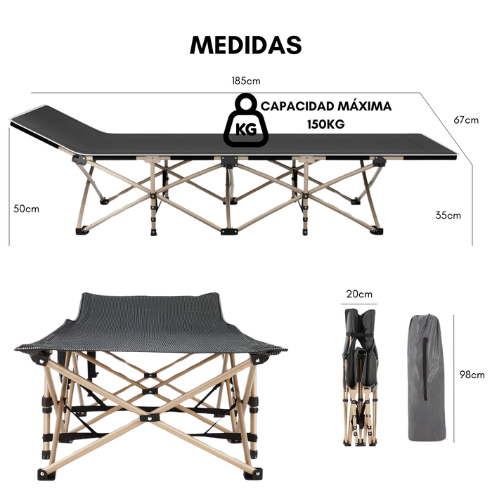 2 Catre Cama De Campaña Camping Plegable Portátil Sencilla Gris Oscuro