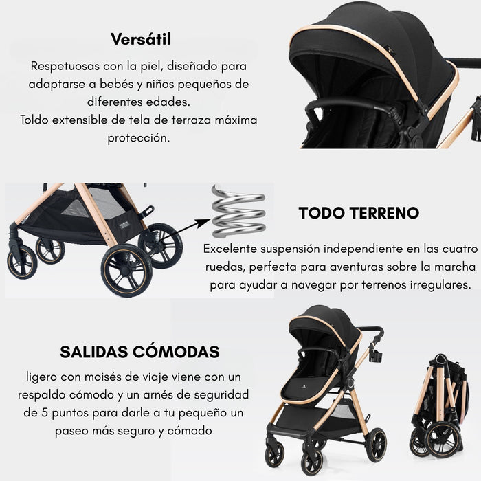 Carreola Cuna Moisés Con Accesorios Negro