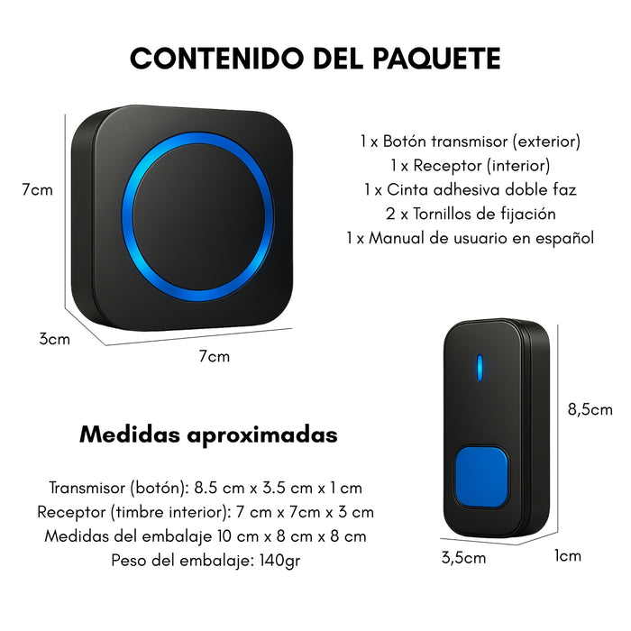 Timbre Inalambrico 300m Exterior Para Casa Impermeable