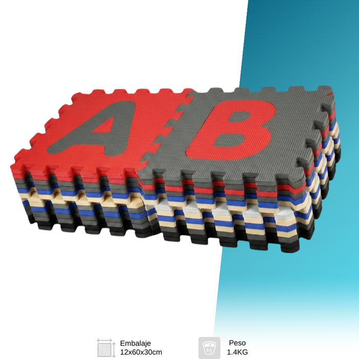 Alfombra Antigolpes Bebé Eva Piezas 30x30 Con Letras A - Z Multicolor Abecedario