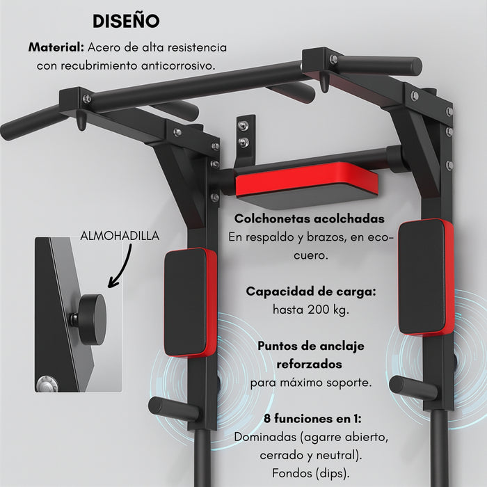Ejercicios Multifuncional Barra Dominadas Pared Gym 8 En 1