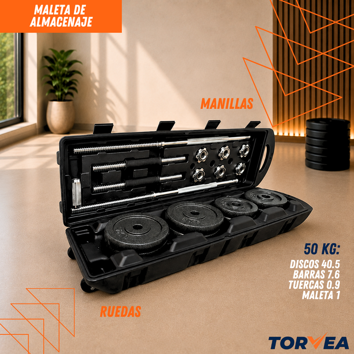 Set Mancuernas Ajustables 50kg Discos Pesas Barra Extensible