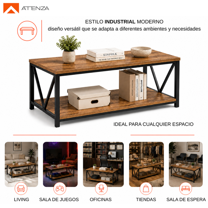 Mesa De Centro Minimalista Industrial 120x60cm Con Repisa
