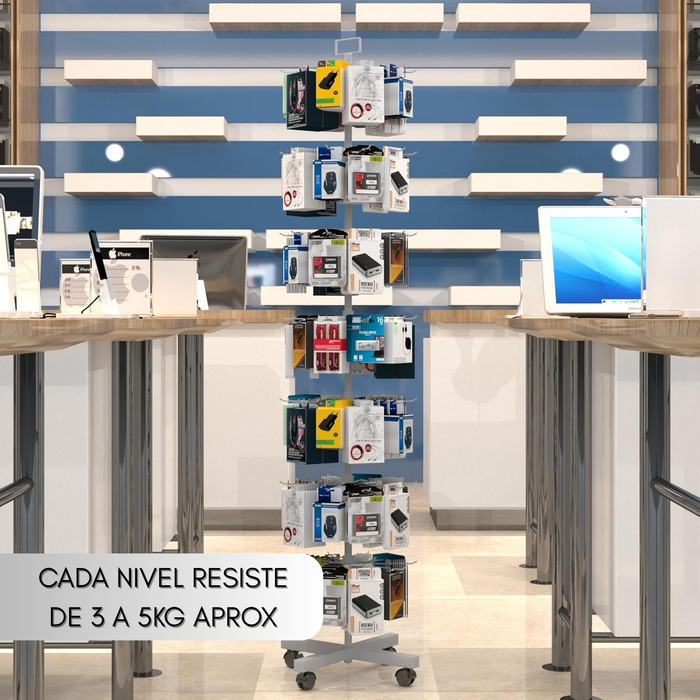 Exhibidor Araña Atril Metalico De 7 Niveles Llaveros Aros Blanco