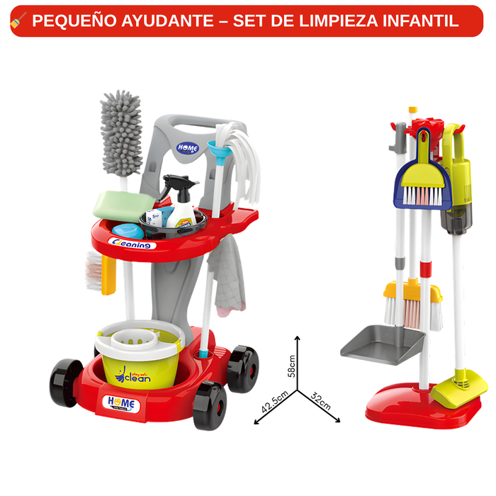 Juguete Educativo Carrito Limpieza Niños + Accesorios - Rojo