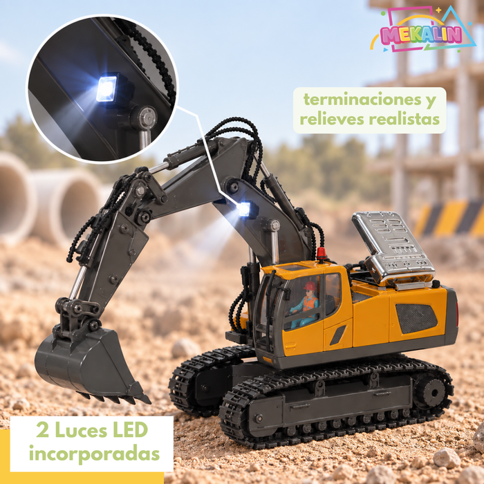 Excavadora A Control Remoto RC 11 Canales 2.4GHz Con Luz Sonido Giro 680° Y Función De Excavación Juguete Para Niños 6+