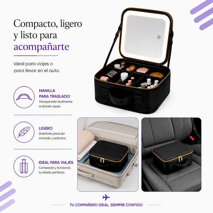 Cosmetiquero Organizador Maquillaje Con Espejo Led Estuche