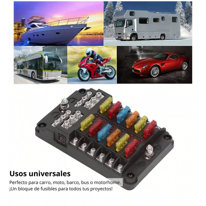 Bloque De Fusibles De 12 Vías Ato/atc Con Indicador Led