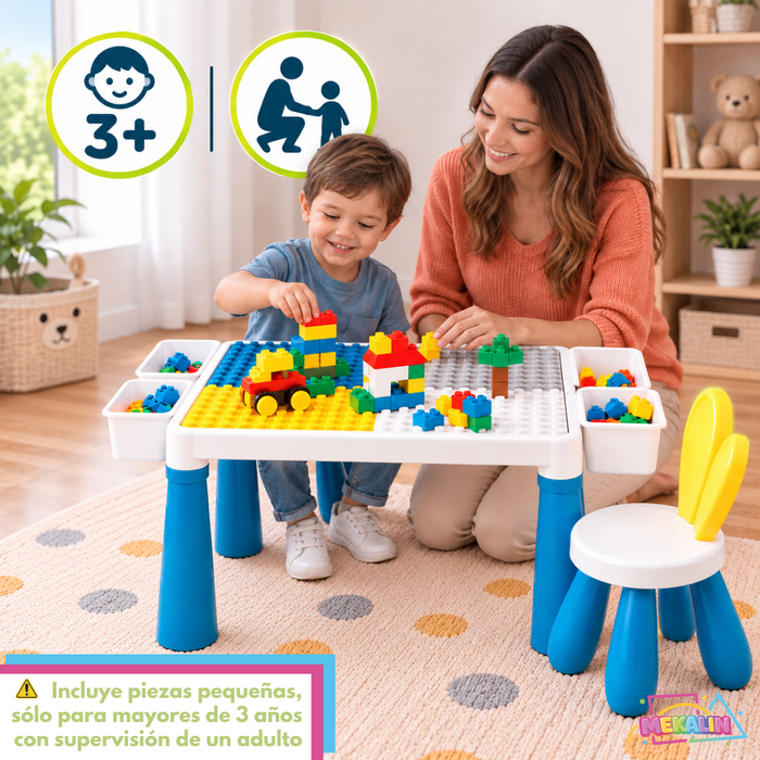 Mesa Didáctica Infantil 2 Sillas Bloques De Construcción