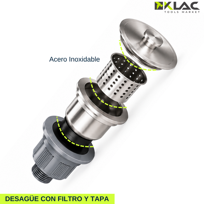Kit Lavaplatos Empotrado Acero Inoxidable 55x45cm Accesorios