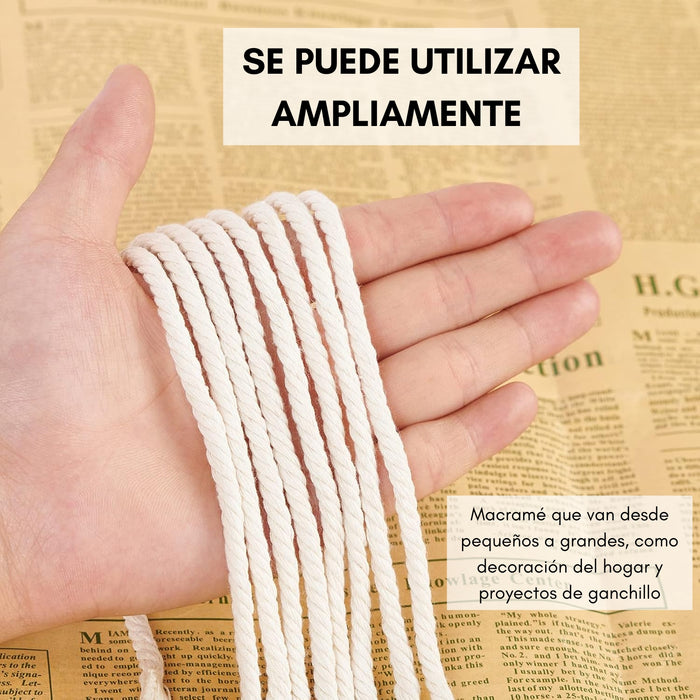 Cordón Macramé Peinado 3mm 300 Metros 1kg 100% Algodón Crudo