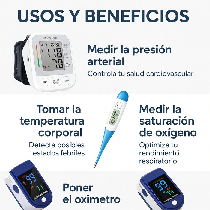 Kit Salud Toma Presion Brazo + Termómetro + Saturometro B