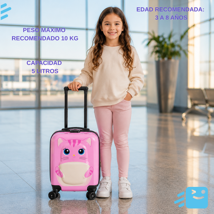 Maleta Ruedas Niños Carry On Infantil Rígida Diseño Gatito