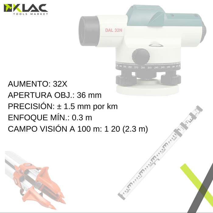 Nivel Topográfico 32x Profesional Trípode con Mira