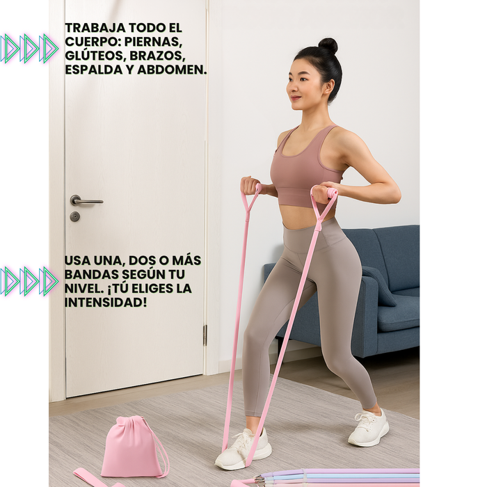 Set Pilates Barra Bandas Resistencia Elasticas Ejercicio 12 piezas