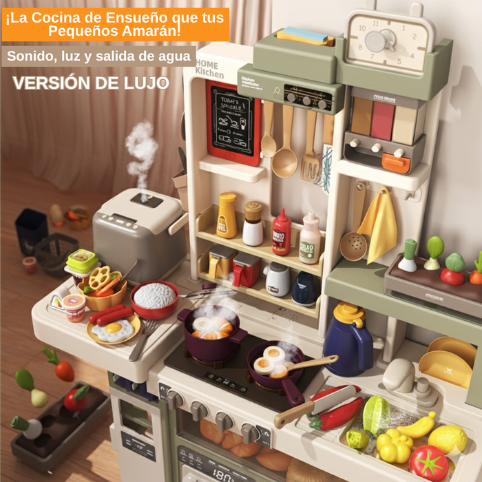 Cocina De Juguete Grande 93cm 104pcs Vapor Agua Grifo Luces