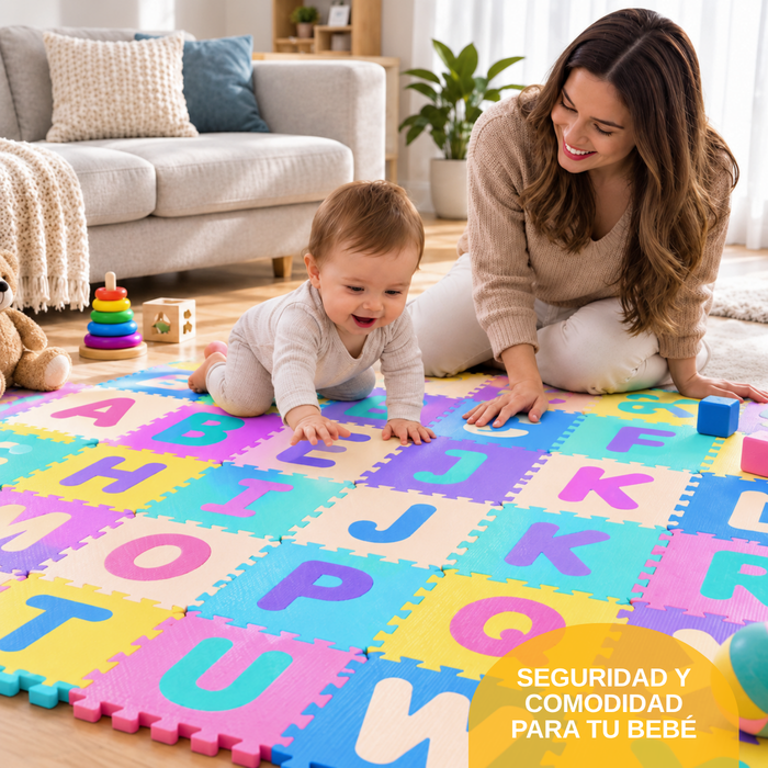 Alfombra Antigolpes Bebé Eva Piezas 30x30 Con Letras A - Z 26 Pcs Multicolor Abecedario