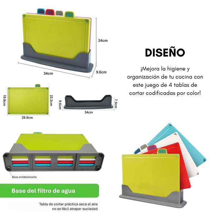 Set 4 Tablas Para Cortar Picar Cocina Con Base Pestañas