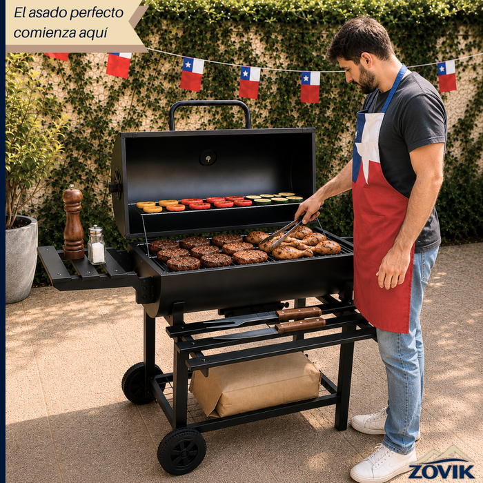 Parrilla Asador A Carbon Con Termómetro Repisa Ruedas