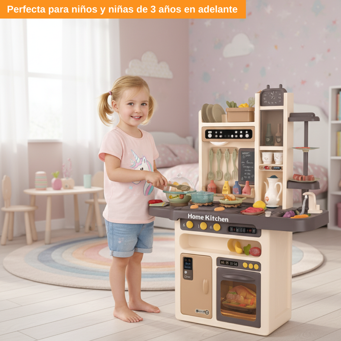 Cocina De Juguete Grande 93cm 88pcs Vapor Agua Grifo Luces
