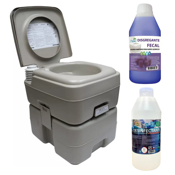 Baño Quimico Portatil 20 Litros Inodoro + 2 Liquidos Limpieza