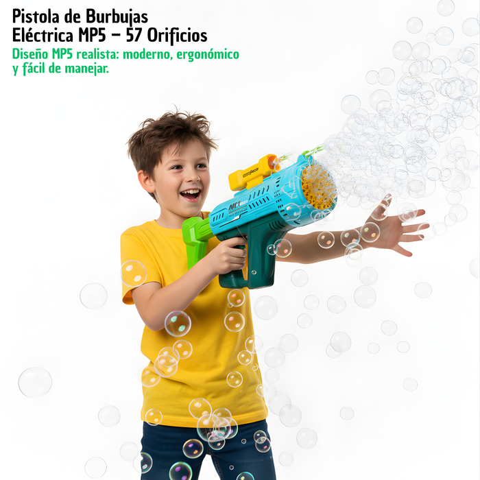 Pistola De Burbujas De Juguete Grande Mp5 Recargable Electrica Bazooka Verde