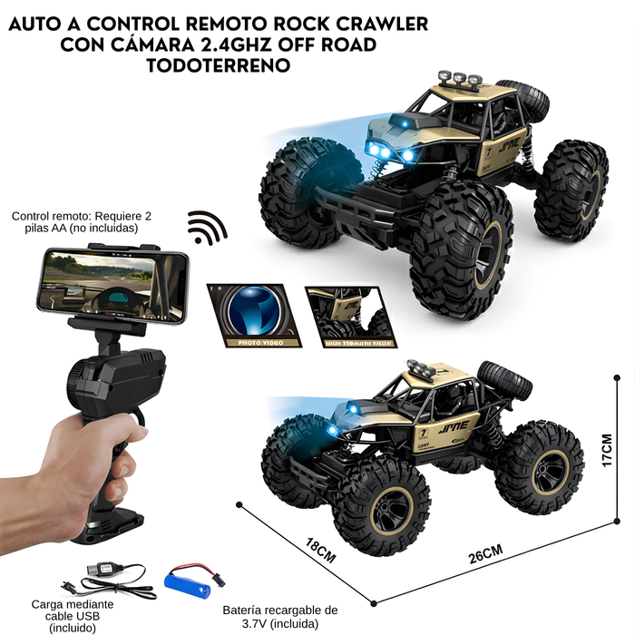 Auto Control Remoto 4x4 Rock Crawler Con Cámara Y Luces Led