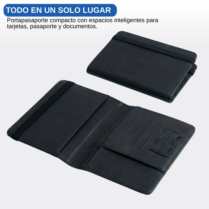 Funda Porta Pasaporte Con Tarjetero Y Sim Organizador Viaje Negro Liso