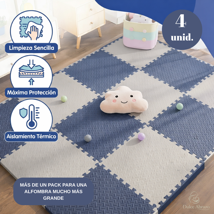 Piso Goma Eva Bebé 4 Piezas Alfombra Antigolpes Puzzle 60x60 Azul Acero