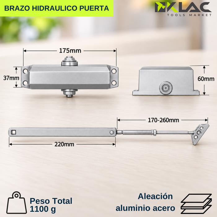 Brazo Hidráulico Puerta 45 A 120kg Cierra Puertas Automático