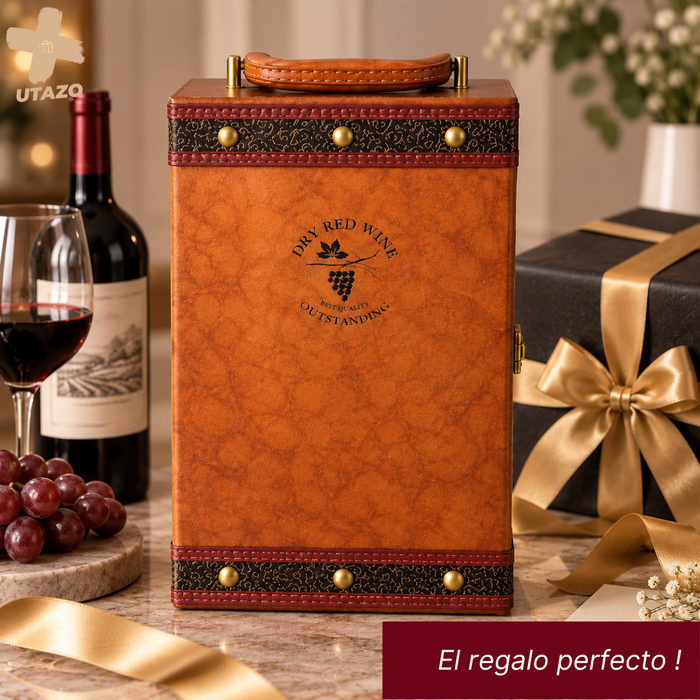Caja Para Vinos Maleta De Cuero Regalo Con Accesorios