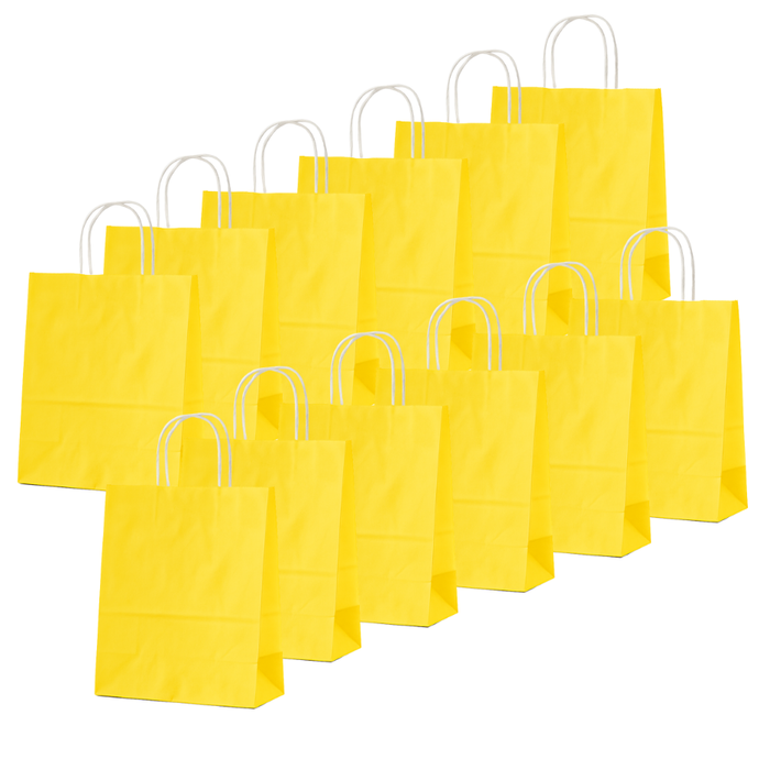 12 Bolsas De Papel Kraft Con Asa 15x21x16cm Colores Liso