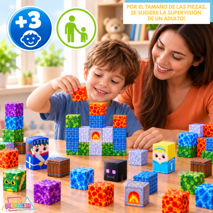 Bloques Magnéticos Juego Construcción 100Pcs Niños 3+ Juego Infantil Magnético De Armar Castillo 3D Con Cubos Magnéticos