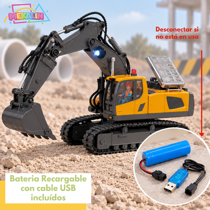 Excavadora A Control Remoto RC 11 Canales 2.4GHz Con Luz Sonido Giro 680° Y Función De Excavación Juguete Para Niños 6+